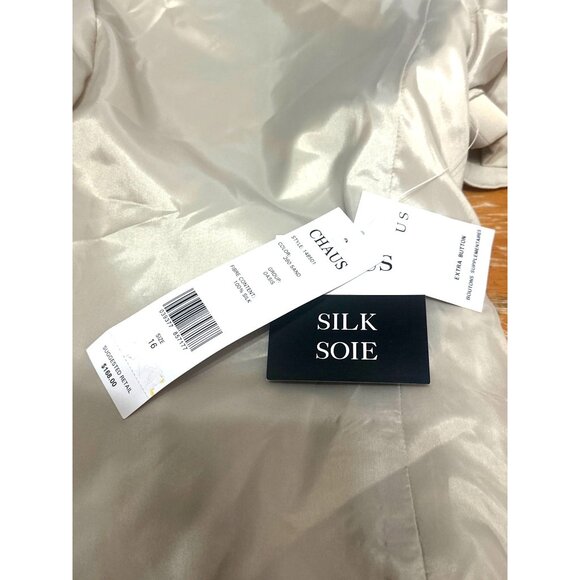 Chaus Silk Jacket Size 16 Vintage Y2K Sand Neutral Short Sleeve Blazer City Chic - Picture 10 of 10
